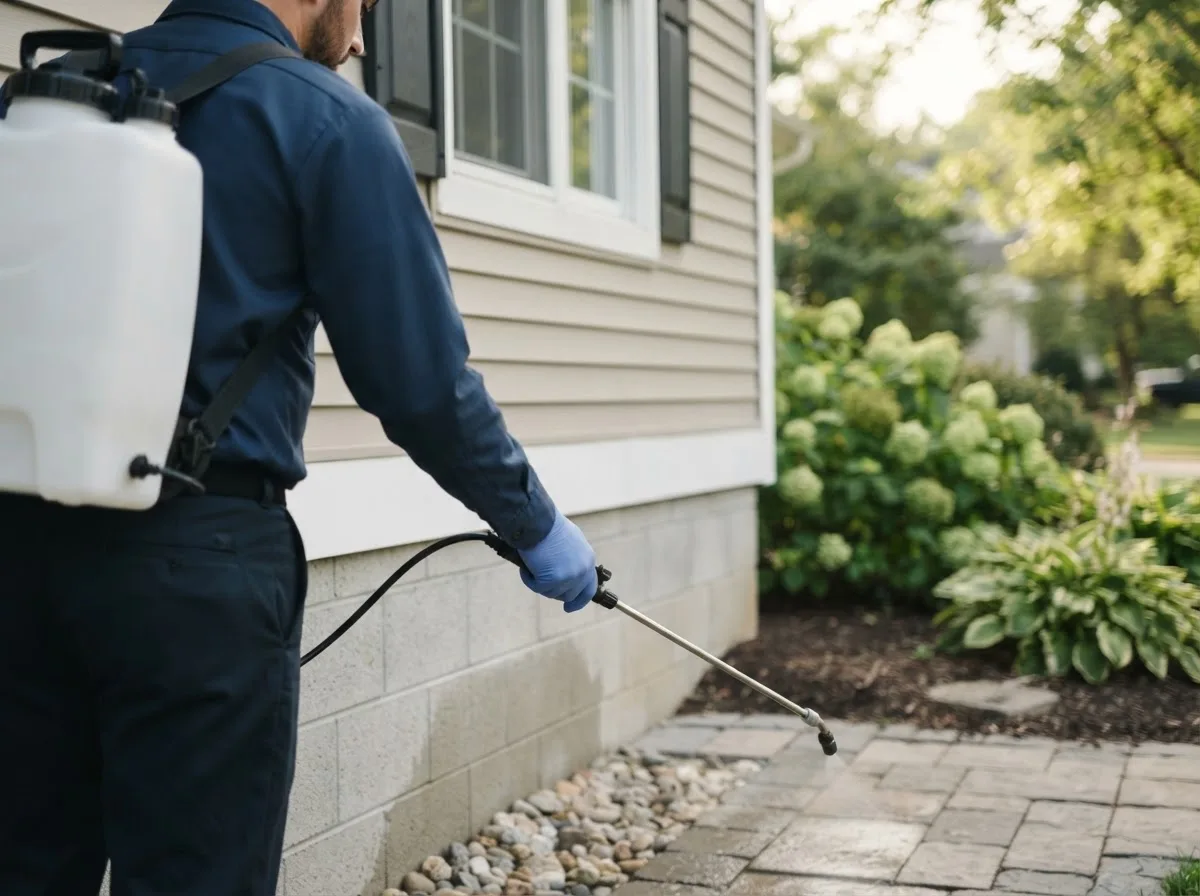 Pest control technician inspecting a home in Thorpe, WV